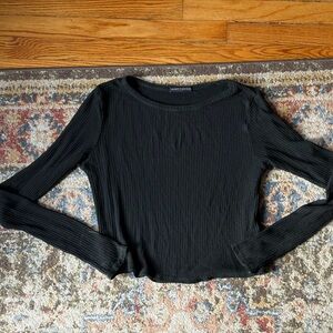 Brandy Melville Black Ribbed Long-Sleeve Top